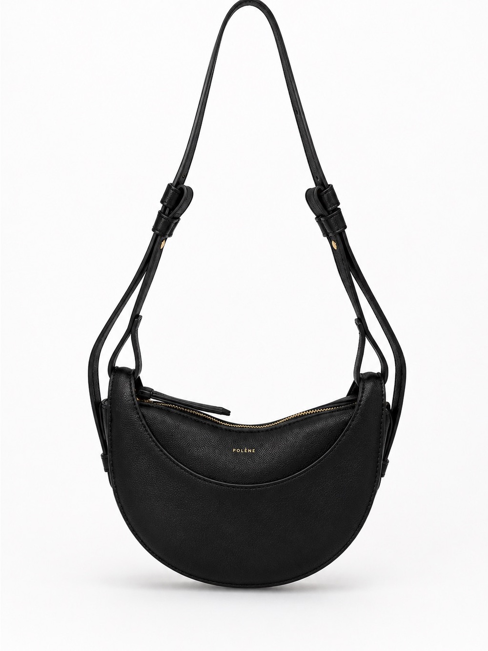 Polene Black Crescent Leather Shoulder Bag
